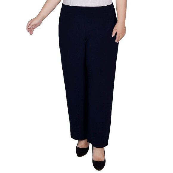NY Collection Womens Plus Pull On High Rise Wide Leg Pants Navy Size 3X NWT - Picture 1 of 3